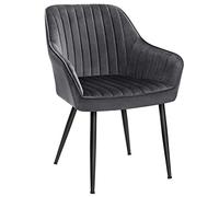 SONGMICS Sedia da Sala da Pranzo, Poltrona Imbottita con braccioli, Larghezza Seduta 49 cm, Gambe in Metallo, Rivestimento in Velluto, carico 110 kg, per Soggiorno, Camera da Letto, Grigio LDC087G01