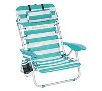 SONGMICS Sedia da spiaggia, sedia da campeggio pieghevole, con tracolla, schienale regolabile, poggiatesta, bracciolo, 2 tasche laterali, verde e bianco GCB62JW