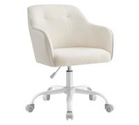 SONGMICS Sedia da Studio in Casa, Sedia Girevole, Regolabile in Altezza, Portante 110 kg, Struttura Acciaio, Tessuto di Peluche Respirante e PU, Studio, Camera da Letto, Beige Cappuccino OBG019W01