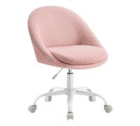 SONGMICS Sedia da Studio, Sedia Girevole di Peluche e PU, Poltrona da Scrivania Imbottita in Gommapiuma Regolabile in Altezza, Studio, Camera da Letto, Rosa Pastello OBG020R03