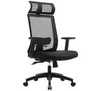 SONGMICS Sedia da Ufficio Ergonomica, Poltrona in Rete per Computer, Supporto Lombare, Poggiatesta e Braccioli Regolabili, Schienale Regolabile Bloccabile fino a 120°, Nero OBN55BK