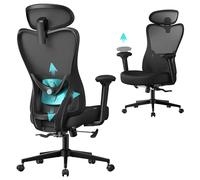 SONGMICS Sedia da Ufficio Ergonomica, Sedia da Scrivania Computer, Poggiatesta e Supporto Lombare Regolabili, Portata Fino a 150 kg, Regolabile in Altezza, Nero Inchiostro OBN066BH01
