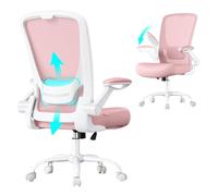 SONGMICS Sedia da Ufficio, Girevole, di Rete, da Computer Ergonomica, Supporto Lombare, Oscillante, Seduta 53 cm, Braccioli Pieghevoli, Rosa Pastello OBN037R01