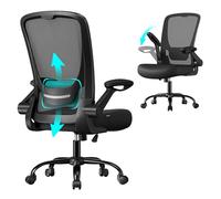 SONGMICS Sedia da Ufficio Girevole, Sedia di Rete da Computer Ergonomica, Supporto Lombare, Oscillante, Seduta 53 cm, Braccioli Pieghevoli, Nero OBN37BK