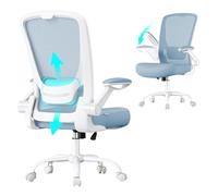 SONGMICS Sedia da Ufficio Girevole, Sedia di Rete da Computer Ergonomica, Supporto Lombare, Oscillante, Seduta 53 cm, Braccioli Pieghevoli, Blu Nebbia OBN037Q01