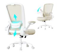 SONGMICS Sedia da Ufficio Girevole, Sedia di Rete da Computer Ergonomica, Supporto Lombare, Oscillante, Seduta 53 cm, Braccioli Pieghevoli, Beige Cappuccino OBN037K02