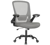 SONGMICS Sedia da Ufficio Girevole, Sedia di Rete da Computer Ergonomica, Supporto Lombare, Oscillante, Seduta 53 cm, Braccioli Pieghevoli, Grigio Ardesia OBN037G01