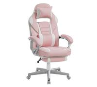 SONGMICS Sedia da Ufficio, Poltrona Racing Ergonomica, Poggiapiedi Telescopico, Schienale Inclinabile, Poggiatesta e Supporto Lombare, Portante di 150 kg, Rosa Gelatina e Bianco Crema OBG073P01