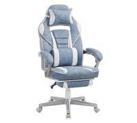 SONGMICS Sedia da Ufficio, Poltrona Racing Ergonomica, Poggiapiedi Telescopico, Schienale Inclinabile, Poggiatesta e Supporto Lombare, Portante di 150 kg, Blu Turchino e Bianco Crema OBG073Q01