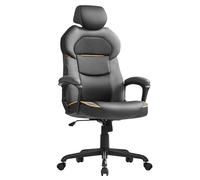 SONGMICS Sedia da Ufficio, Sedia da Gaming, Regolabile in Altezza, PU e Cotone-lino, Poggiatesta Regolabile, Braccioli Imbottiti, Schienale Oscillante, Portante 150 kg, Nero Classico OBG066B01