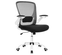 SONGMICS Sedia da Ufficio, Sedia Girevole, Sedia di Rete, Sedia da Computer Ergonomica, Supporto Lombare Imbottito, Funzione Oscillante, Seduta 53 cm, Braccioli Pieghevoli, Bianco e Nero OBN37WT