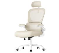 SONGMICS Sedia Ergonomica da Ufficio, Sedia Computer, Tessuto Rete a Doppio Strato, Braccioli Sollevabili, Supporto Lombare Adattabile, Poggiatesta Regolabile, per Studio, Beige Sabbia OBN041L01