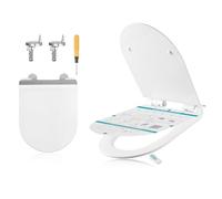 SONGMICS Sedile WC a Forma di D Lungo, Copriwater a Chiusura Rallentata, Sgancio Rapido, Asse WC Universale Facile da Montare, Sedile Water in Urea-duroplast, Regge 300 kg, Bianco BTL102WZ01