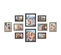SONGMICS Set di 10 Cornici per Foto, Due 20 x 25 cm (8 x 10 Pollici), Quattro 13 x 18 cm (5 x 7 Pollici), Quattro 10 x 15 cm (4 x 6 Pollici), PS e MDF, Marrone Mogano, Greige Melange, Nero Cenere