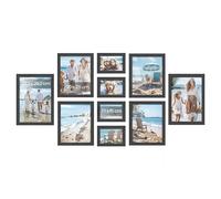 SONGMICS Set di 10 Cornici per Foto, Due A4, Quattro 20 x 25 cm (8 x 10 Pollici), Quattro 10 x 15 cm (4 x 6 Pollici), PS e MDF, Nero Inchiostro RPF311B01
