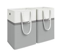 SONGMICS Set di 2 Cesti Portabiancheria, Ceste Pieghevoli, 110 L, Maniglie Corte e Lunghe, Facili da Pulire, Autoportanti, per Camera da Letto, Bagno, 45 x 40 x 65 cm, Grigio Tortora LCB210G02