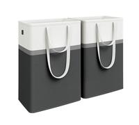 SONGMICS Set di 2 Cesti Portabiancheria, Ceste Pieghevoli, 75 L, Maniglie Corte e Lunghe, Facili da Pulire, Autoportanti, per Camera da Letto, Bagno, 40 x 30 x 65 cm, Nero Inchiostro LCB208B01