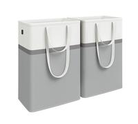 SONGMICS Set di 2 Cesti Portabiancheria, Ceste Pieghevoli, 75 L, Maniglie Corte e Lunghe, Facili da Pulire, Autoportanti, per Camera da Letto, Bagno, 40 x 30 x 65 cm, Grigio Tortora LCB208G02