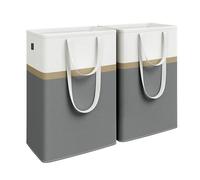 SONGMICS Set di 2 Cesti Portabiancheria, Ceste Pieghevoli, 75 L, Maniglie Corte e Lunghe, Facili da Pulire, Autoportanti, per Camera da Letto, Bagno, 40 x 30 x 65 cm, Grigio Ardesia LCB208G01