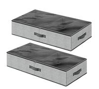 SONGMICS Set di 2 Contenitori Sottoletto, Organizzatore Armadio Pieghevole, con Finestra Trasparente, sotto Divano, sopra Armadio, in Ripostiglio, 82 x 40 x 15 cm, Grigio RUB002G01