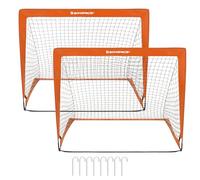 SONGMICS Set di 2 gabbie da calcio per bambini, pieghevole, rete da calcio, montaggio rapido, per giardino, corso, telaio in fibra di vetro, tessuto Oxford e poliestere, arancione SZQ122O02