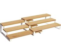 SONGMICS Set di 2 Mensole Cucina, Scaffali Estensibili a 3 Ripiani | Portaspezie, Organizzatori in Bambù, per Dispensa, Bambù Chiaro e Bianco Opaco, Collezione BYSTRO KCS016N02
