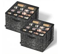 SONGMICS Set di 2 organizer per scarpe per armadio, per 16 paia ciascuno, contenitori per scarpe, contenitori in tessuto con manici e coperchio trasparente, per camera da letto, ingresso, armadio
