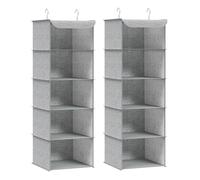 SONGMICS Set di 2 Portaoggetti da Appendere, Organizer Armadio da Appendere, Pieghevole e Salvaspazio, con Ganci in Metallo e Divisori Interni in Bambù, Stampa in Simil Lino, Grigio Chiaro RCH005W02