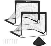 SONGMICS Set di 2 Porte da Calcio Pieghevoli per Bambini, Montaggio Veloce, in Giardino Parco Spiaggia, in Fibra di Vetro Elastico, Tessuto Oxford e Poliestere, Nero SZQ122B02