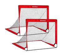 SONGMICS Set di 2 Porte da Calcio Pieghevoli per Bambini, Montaggio Veloce, in Giardino Parco Spiaggia, in Fibra di Vetro Elastico, Tessuto Oxford e Poliestere, Rosso SZQ122R02