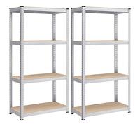 SONGMICS Set di 2 Scaffalature a 4 Ripiani, Scaffale in Acciaio, Montaggio Rapido, Utensili, Strumenti in Garage, Magazzino, Ripostiglio, Portante 520 kg, 40 x 80 x 160 cm, Argento GLR044E02