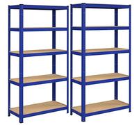 SONGMICS Set di 2 Scaffalature a 5 Ripiani Regolabili, Scaffale di Stoccaggio Robusto, Capacità di Carico 875 kg (175 kg a Ripiano), in Garage Seminterrato Scantinato, 40 x 90 x 180 cm, Blu GLR80BU
