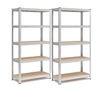 SONGMICS Set di 2 Scaffali in Metallo, Scaffalature a 5 Ripiani Regolabili, Senza Viti, Scaffale Salvaspazio per Garage, Magazzino, Portante 875 kg, 40 x 90 x 180 cm, Argento GLR040E02