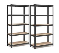 SONGMICS Set di 2 Scaffali in Metallo, Scaffalature a 5 Ripiani Regolabili, Senza Viti, Scaffale Salvaspazio per Garage, Magazzino, Portante 875 kg, 40 x 90 x 180 cm, Nero GLR040B02