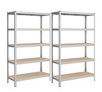 SONGMICS Set di 2 Scaffali in Metallo, Scaffalature a 5 Ripiani Regolabili, Senza Viti, Scaffale Salvaspazio per Garage, Magazzino, Portante 750 kg, 60 x 120 x 200 cm, Argento GLR060E02