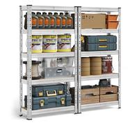 SONGMICS Set di 2 Scaffali per Carichi Pesanti, Portaoggetti da Cantina, 30 x 75 x 150 cm, Portata fino a 875 kg, Montaggio Facile, Scaffalatura da Magazzino, Ripiani Regolabili, Argento GLR451E01