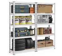 SONGMICS Set di 2 Scaffali per Carichi Pesanti, Portaoggetti da Cantina, 40 x 90 x 180 cm, Portata fino a 875 kg, Montaggio Facile, Scaffalatura da Magazzino, Ripiani Regolabili, Argento GLR455E01