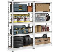 SONGMICS Set di 2 Scaffali per Carichi Pesanti, Portaoggetti da Cantina, 50 x 100 x 200 cm, Portata fino a 875 kg, Montaggio Facile, Scaffalatura da Magazzino, Ripiani Regolabili, Argento GLR447E02