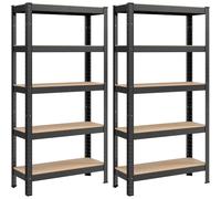 SONGMICS Set di 2 scaffali resistenti a 5 livelli, scaffali in acciaio, montaggio rapido, per strumenti, garage, magazzino, ripostiglio, carico 650 kg, 30 x 75 x 150 cm, nero/argento