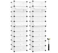 SONGMICS Set di 2 Scarpiere con Ante, 20 Ripiani, Bianco Semitrasparente | Mobile Salvaspazio, Armadio Multiuso Componibile, Scarpiera Trasparente, per Ingresso, 43 x 31 x 173 cm