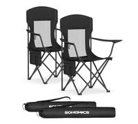 SONGMICS Set di 2 Sedie da Campeggio Traspiranti, Sedie Pieghevoli da Esterno con Schienale Alto, Braccioli Regolabili, Portabevande, Portata 150 kg, per Giardino, Cortile, Nero Inchiostro GCB028B02