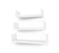 SONGMICS, Set di 3 mensole da parete moderne, mensole sospese in pannello di fibra a media densità con finitura lucida e montaggio invisibile, colore bianco LWS40WT