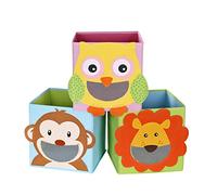 SONGMICS Set di 3 Scatole Portaoggetti, Scatole per Giocattoli, Portagiochi a Cubi Pieghevoli, per Soggiorno, Camera di Bambini, Giochi, 27 x 27 x 27 cm, Motivi di Animali, Multicolore RFB01KU