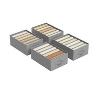 SONGMICS Set di 4 Organizzatori per Armadio a 6 Scomparti, Scatole per Biancheria Pieghevoli, Contenitori per Guardaroba, 42 x 30 x 17 cm, per Pantaloni, Vestiti, Grigio Tortora RUS009G04
