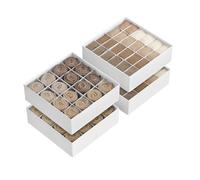 SONGMICS Set di 4 Organizzatori per Cassetto, 80 Scomparti (2x16+2x24), Scatole per Calze Pieghevoli, per Armadio, 30 x 30 x 10 cm, per Calzini, Biancheria Intima, Cravatte, Bianco Nuvola RUS011W01