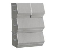 SONGMICS Set di 4 Scatole con Coperchio, Organizzatori Impilabili per Armadi, Contenitori con Chiusura Magnetica, Scatole in Tessuto, Struttura in Metallo, per Libri Vestiti, Grigio Tortora RLB022W01