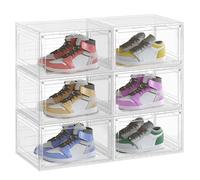 SONGMICS Set di 6 Scatole per Scarpe, Organizzatore Portascarpe Trasparente in Plastica, con Sportello, Impilabile, 33 x 28,5 x 19,2 cm, per Scarpe fino a Taglia 46, Bianco Trasparente LSP506W01