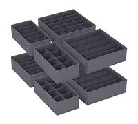 SONGMICS Set di 4 Divisori per Cassetti, Organizzatori per Biancheria Intima Pieghevole, per Reggiseni Mutande Calzini Cravatte, Scatole Portaoggetti in Tessuto per Armadio, Grigio RUS04GY