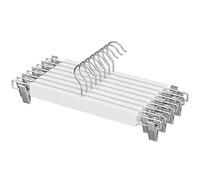 SONGMICS Set di 8 Grucce per Pantaloni in Legno, con Mollette Regolabili | Appendiabiti per Gonne, Antiscivolo, per Pantaloncini e Gonne, Bianco, Collezione CASON CRW009W01