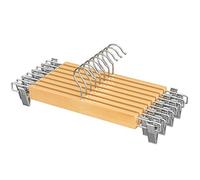 SONGMICS Set di 8 Grucce per Pantaloni in Legno, con Mollette Regolabili | Appendiabiti per Gonne, Antiscivolo, per Pantaloncini e Gonne, Naturale, Collezione CASON CRW009N01